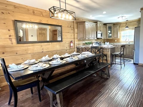 Lots of space for dining at this long Pottery Barn table