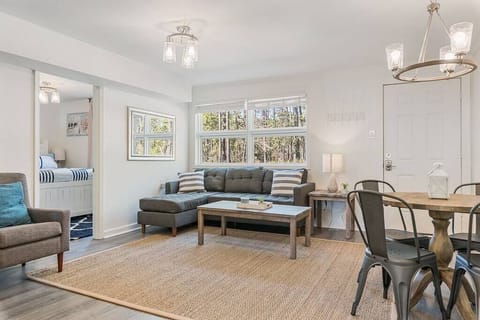 View from kitchen into cozy living room