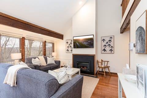Cozy and bright living room with electric fireplace