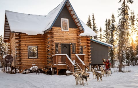 Local sled team in front of this dreamy cabin!