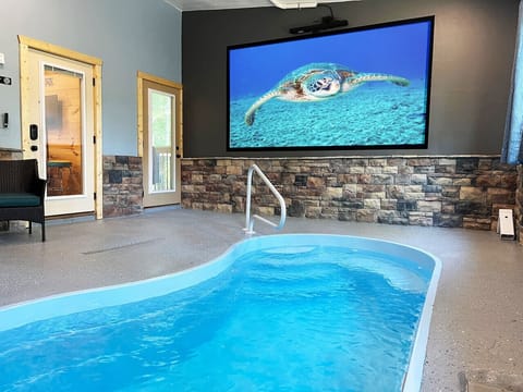 Private Heated Indoor Saltwater Pool 8` x 16` x 4` deep 11` Projector screen