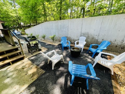 Weber gas and charcoal grills and a fire pit to enjoy stories over