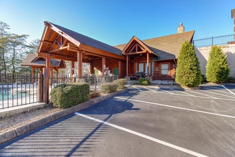 front of cabin by pool