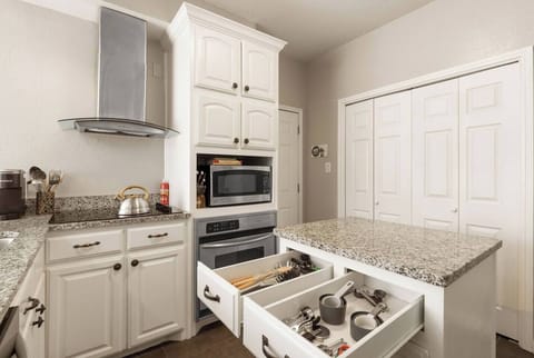 Kitchen essentials to help our stay feel more like home.