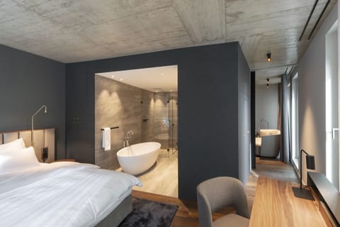 Suite | Bathroom | Shower, rainfall showerhead, hair dryer, towels
