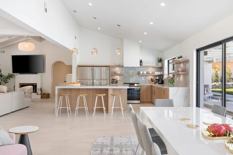 Large dining table and counter seating