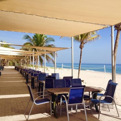 On the beach, white sand, beach bar