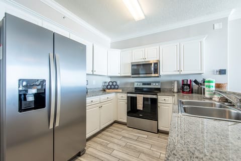 Fully stocked kitchen.