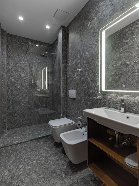 Shower, free toiletries, hair dryer, bidet