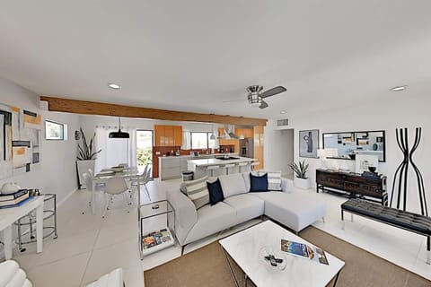 A view from the living room into the kitchen