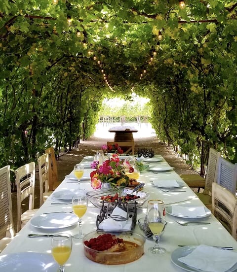 Dine under the grapevines with friends and family