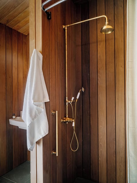 Glamping King | Bathroom | Shower, rainfall showerhead, designer toiletries, hair dryer