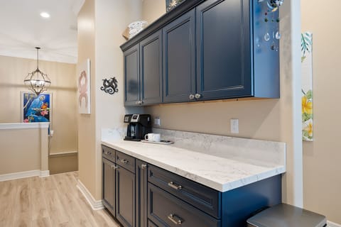 Extra counter/bar space in the fully stocked kitchen.