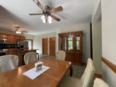 Dining table with 6 chairs and hutch for storage