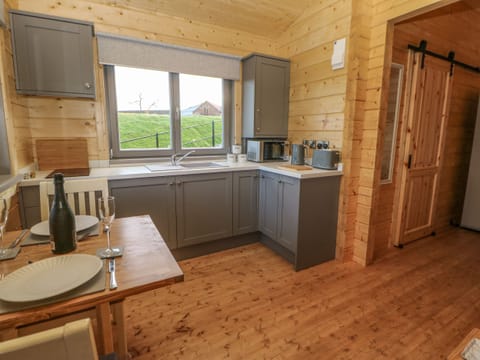 Fridge, electric kettle, toaster, cookware/dishes/utensils