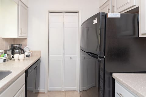 Kitchen fridge, dishwasher, and laundry cabinet