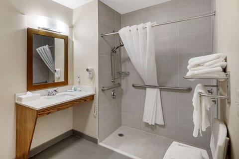 Room, 2 Double Beds, Accessible, Non Smoking | Bathroom | Combined shower/tub, free toiletries, hair dryer, towels