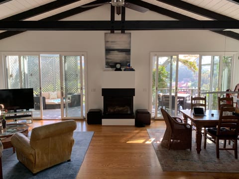 Great Room w/switch-activated gas fireplace and very private Deck-Terrace