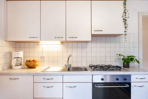 Fridge, oven, stovetop, coffee/tea maker