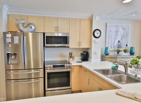 Fully stocked kitchen.