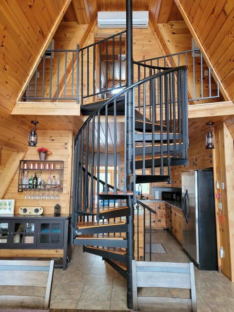 Spiral staircase in the main cabin. 