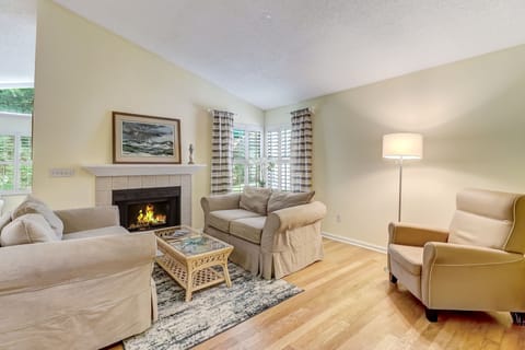 Living space with wood burning fireplace