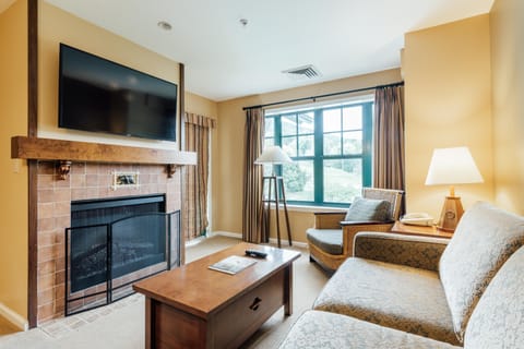 LR with gas/electric fireplace and great mtn and pool views