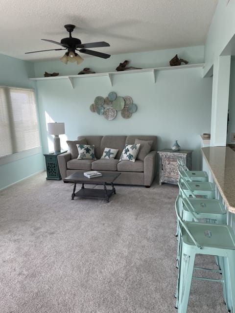 Living area and bar stool seating 