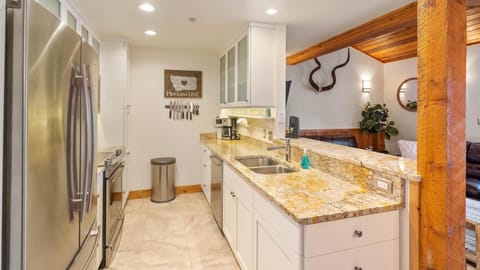 The fully stocked newly updated kitchen with all brand new appliances.