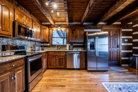 A fully supplied kitchen with brand new appliances