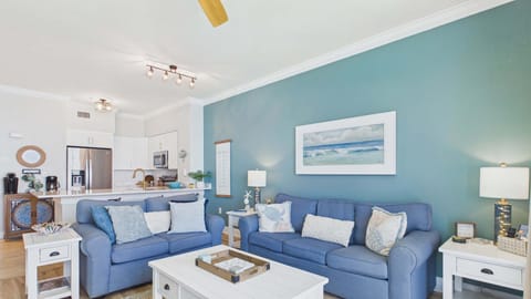 Open concept living area with comfortable furnishings, TV, and sleeper sofa (sleeps 2)