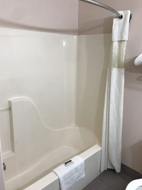 Combined shower/tub, hair dryer, towels