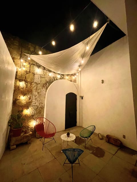Entrance patio at night