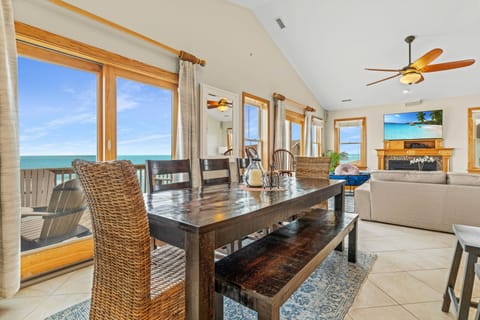 Open concept kitchen, living room and dining room with expansive ocean views.  