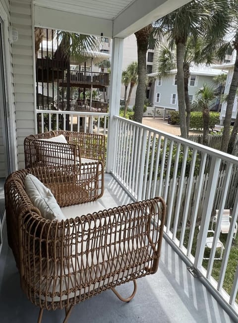 Balcony with beach views. 