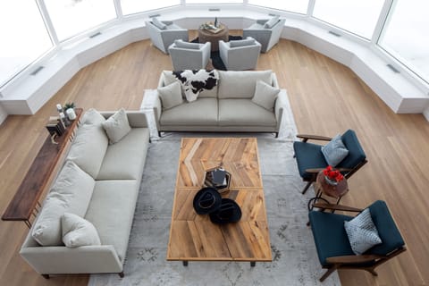 Lower level Great Room from 1st level Family Room balcony