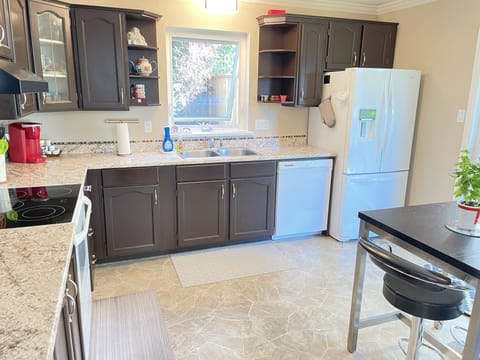 Keurig coffee will be left for you, traditional coffee if pref is in cabinet