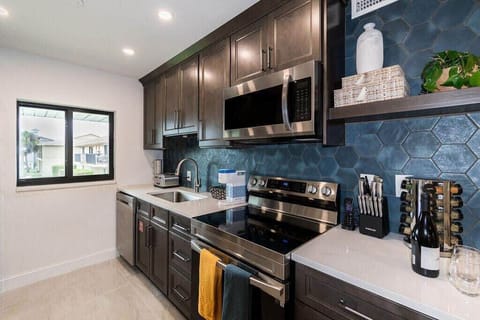 The fully equipped kitchen has everything you need to feel at home, including a coffee maker and dishwasher. Ask us about our concierge services and arrive to a fully stocked fridge!