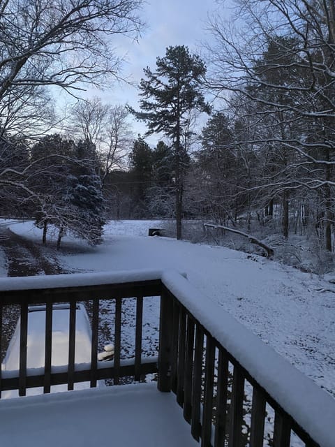 Our view from the upstairs bedroom during a winter snow.