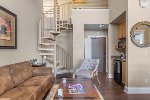 Spiral stairway leading to the loft.