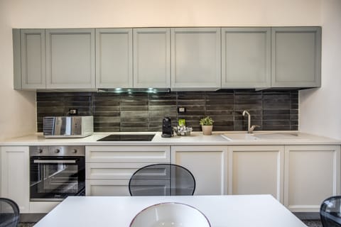 Deluxe Apartment | Private kitchen | Fridge, microwave, oven, stovetop