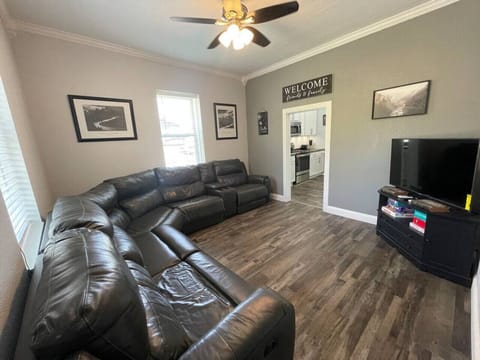 Spacious living room with smart TV