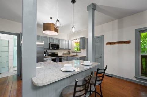 The kitchen island is the perfect place for a quick breakfast or snack!