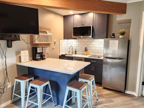 Full size refrigerator.  Brand new kitchen