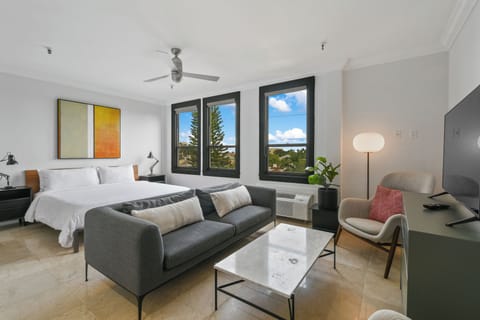 Seating area, and natural light with a smart tv