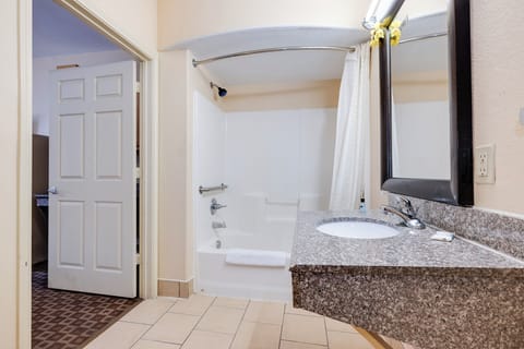 2 Queen Beds Accessible with Kitchenette | Bathroom | Free toiletries, hair dryer, towels