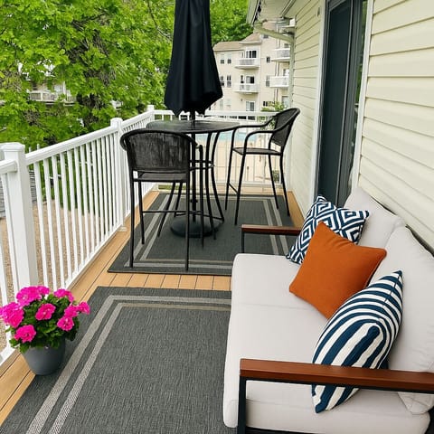 New deck with lake and pool view