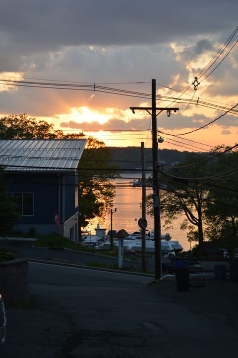 View from living room window at sunset.