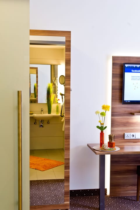 Shower, hydromassage showerhead, designer toiletries, hair dryer