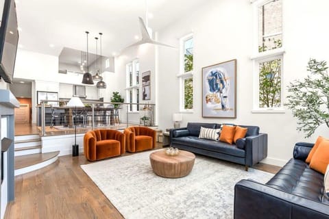 The house offers an open concept home. As you walk in the front door you'll walk into the living room, which overlooks the dining area and kitchen.